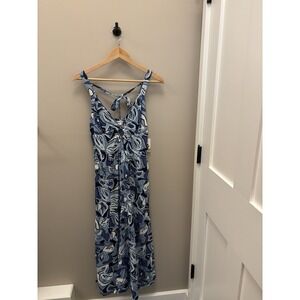 Sincerely Jules Jumpsuit Blue White Floral Halter Tie Keyhole  Rayon S See Pics